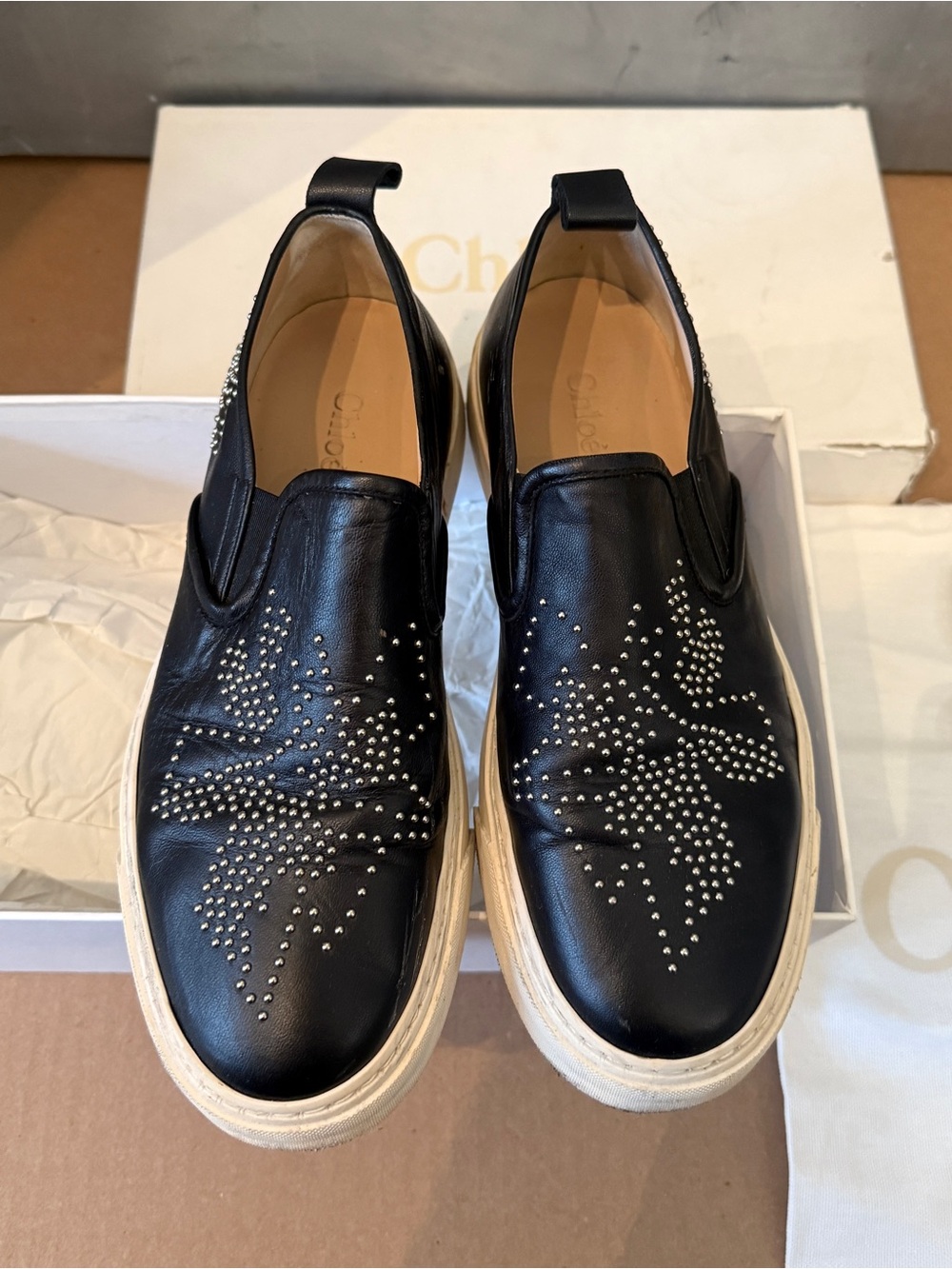 Chloe Black Western Silver studded Slip ons [size 37]